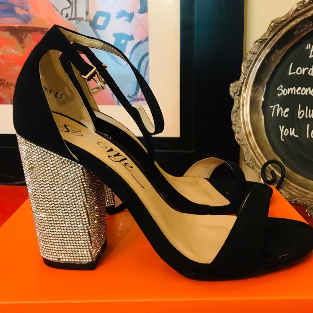 Chunky Black Embellished Heels